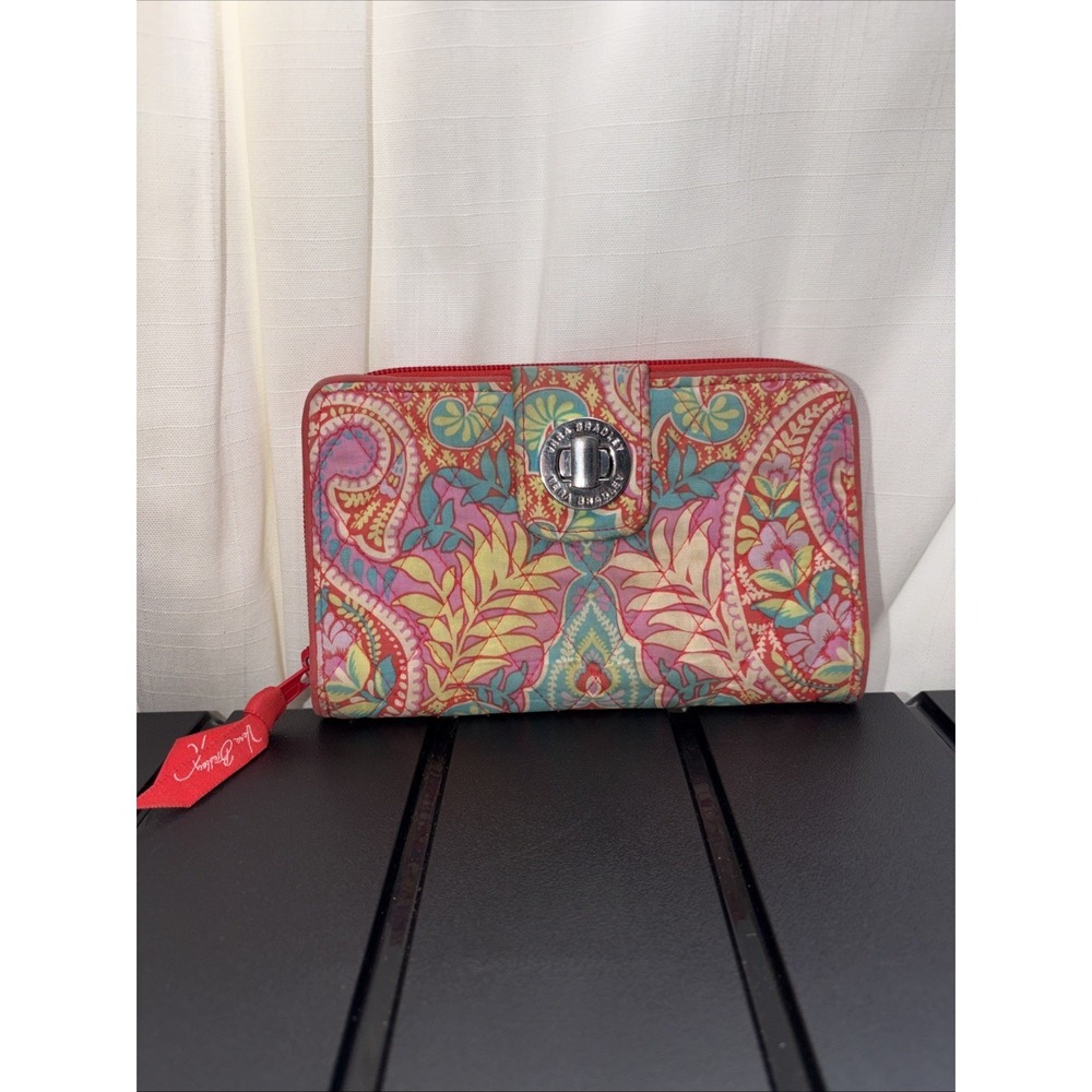 Vera Bradley "Paisley In Paradise" Wallet Turn Lock Wallet Pink Blue Boho Hippie